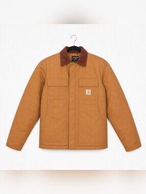 Carhartt Brown Canvas Jacket Dark Brown Corduroy Collar Insulated Puffer Mens Lg